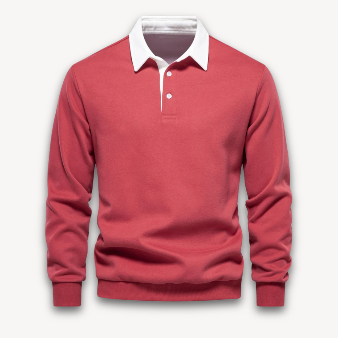 Navy blue men's polo sweater regular fit long sleeve soft knitted natural fiber knitwear