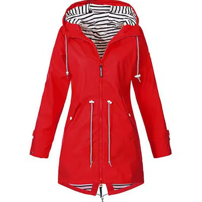 Women's waterproof hooded rain jacket adjustable waist long silhouette Wavlynn Scandinavian style