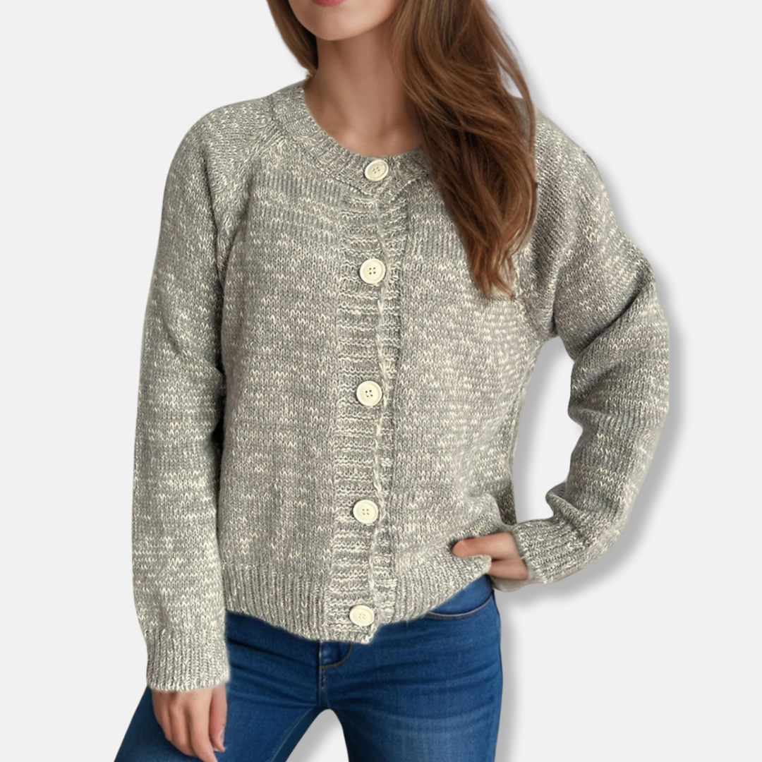 Women's cropped relaxed fit cardigan soft acrylic blend round neck long raglan sleeves versatile style