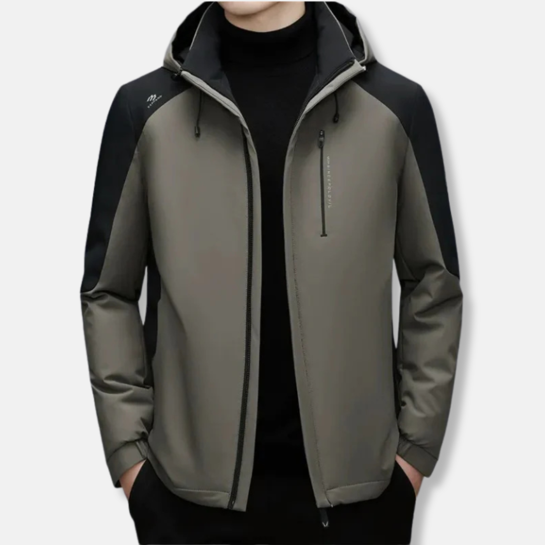 Men's hooded color-block jacket synthetic blend straight fit hip-length casual layer