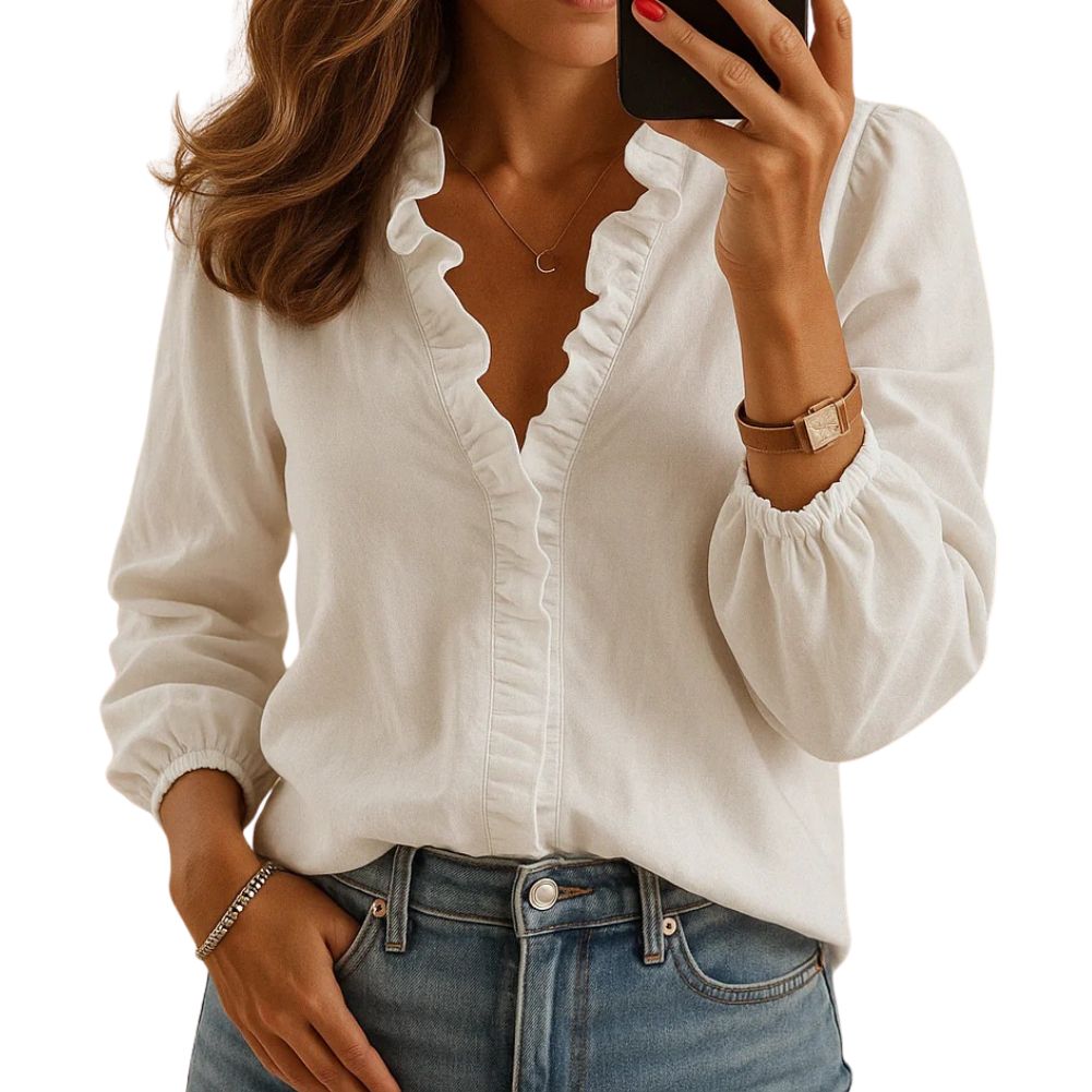 Women's ruched blouse soft cotton-polyester blend timeless chic fit for office and casual wear