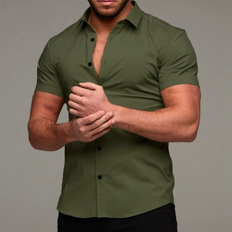 Colburn short sleeve shirt in athletic stretch-fit cut with wrinkle-resistant finish for active wear