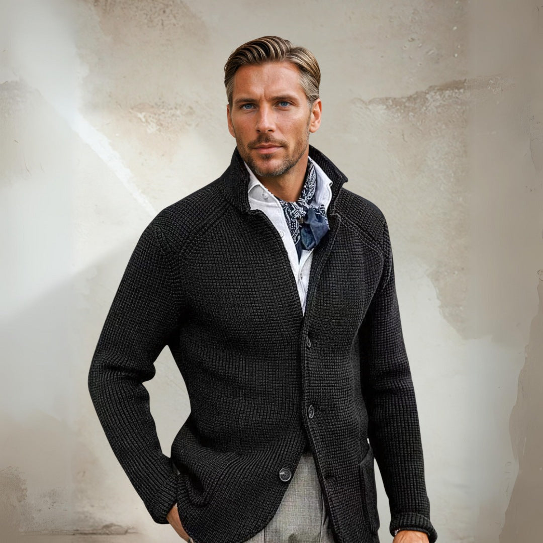 Men's wool blend tailored vest with high collar and button closure for smart casual style