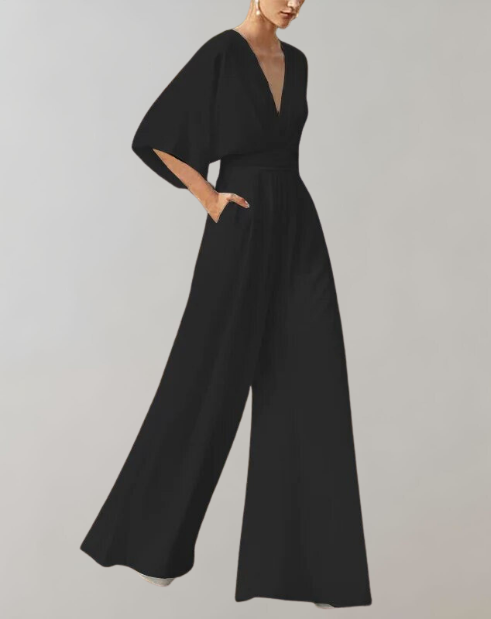 Blush pink wide leg jumpsuit V-neck batwing sleeves floor-length formal women's one-piece