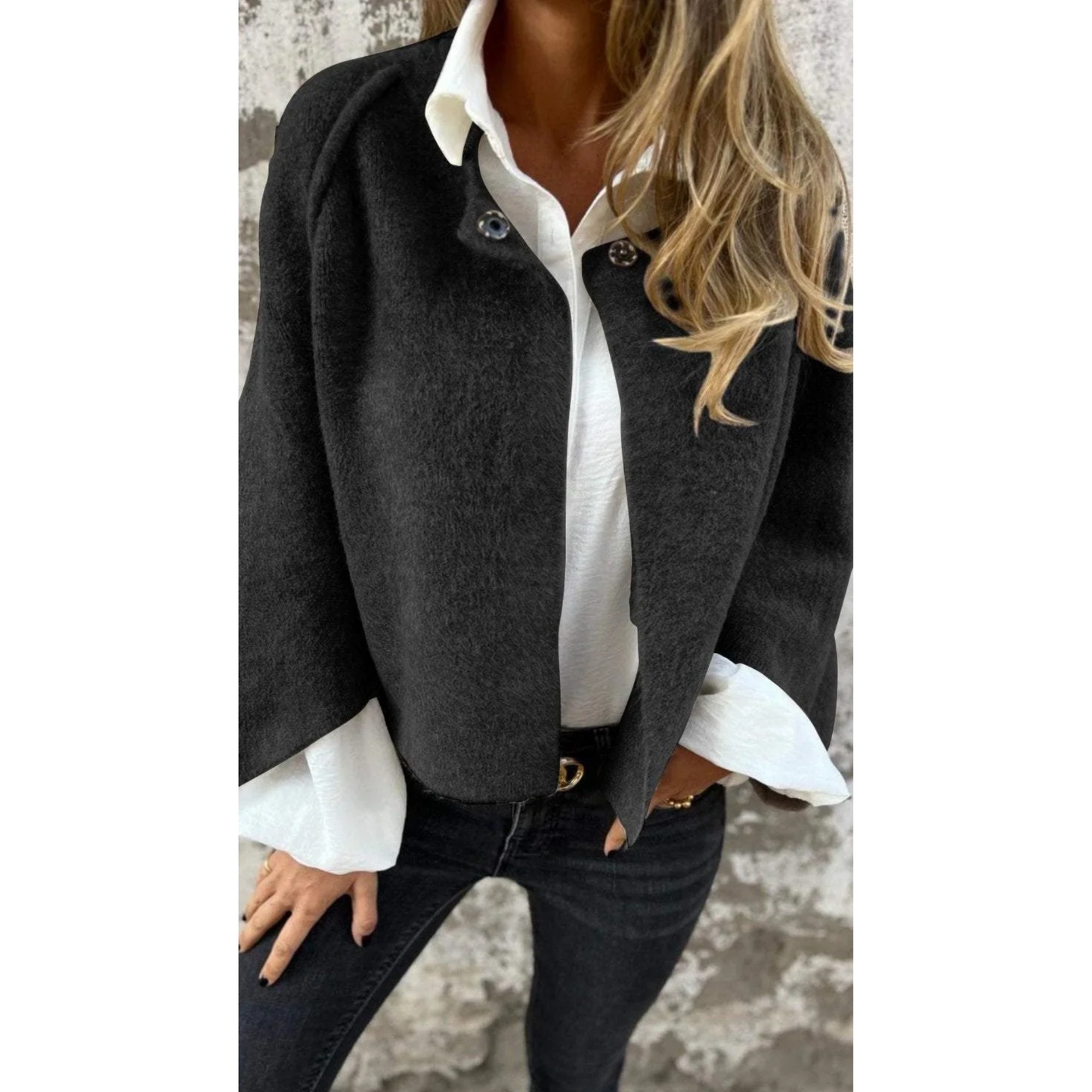 Elegant women's velour coat in classic silhouette with timeless charm and sophisticated tailored fit