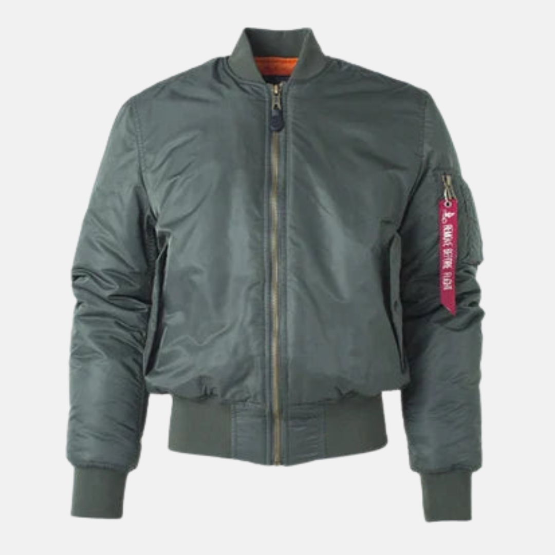 Men's navy relaxed fit bomber jacket with ribbed hem and cuffs, wind-resistant everyday outerwear