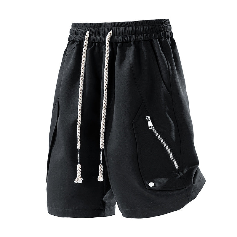 Halden athletic shorts in neutral tone, elastic waist, zip pockets, breathable casual fit