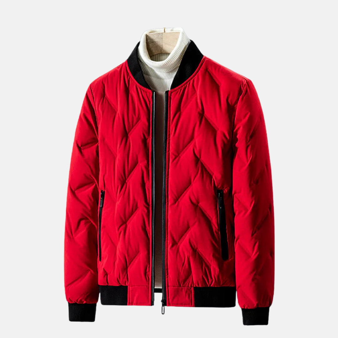 Men's black quilted chevron bomber jacket relaxed fit winter outerwear with textured pattern