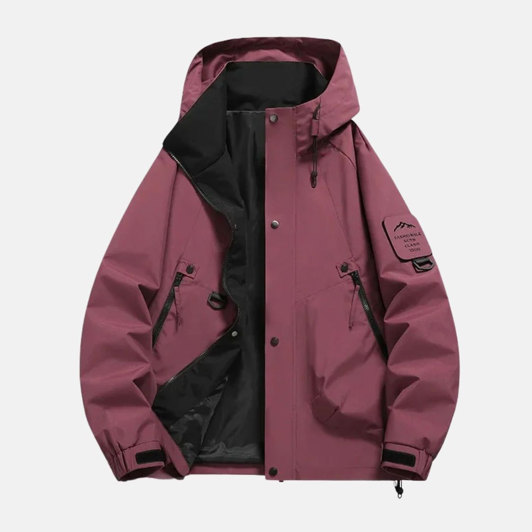 Men's rugged utility jacket water-resistant woven shell with adjustable drawcord hood multiple pockets