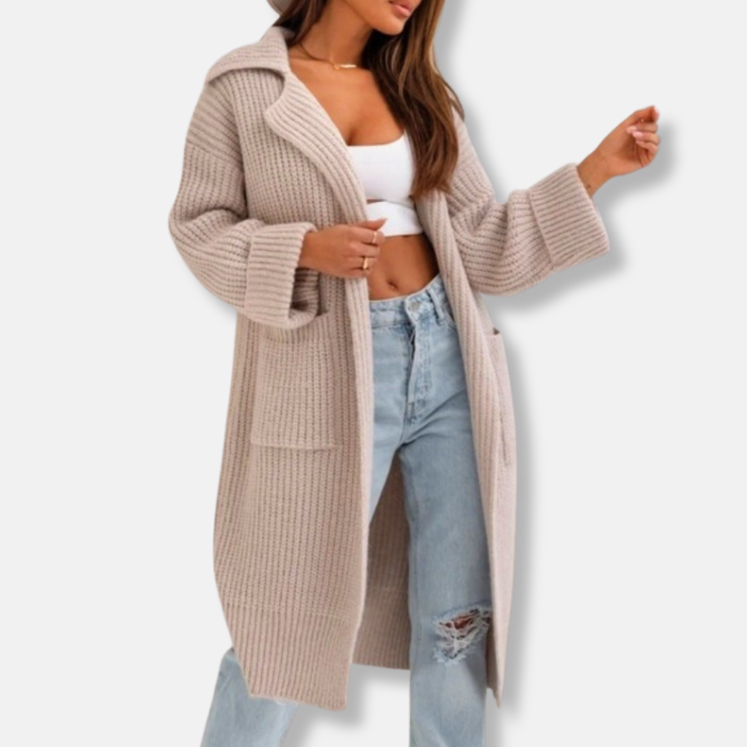 Women's wool blend oversized hooded knit coat in ribbed texture for fall winter layering
