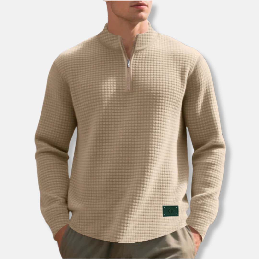 Men's waffle knit quarter zip mock neck sweater regular fit cold weather pullover