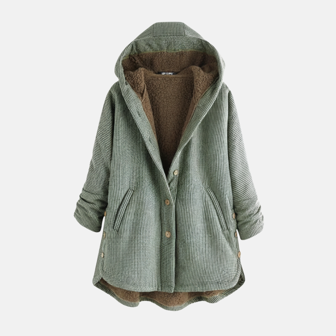 Women's oversized hooded fleece jacket tunic length in cozy plush lining for fall and winter