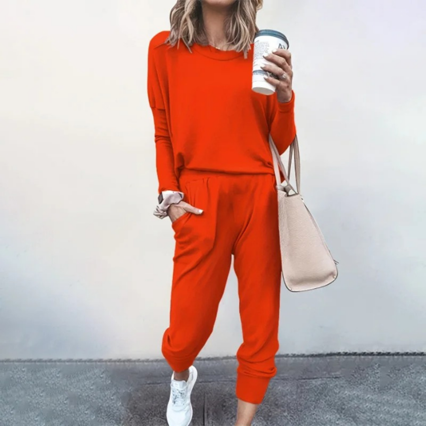 Women's gray relaxed jogger lounge set coordinated two-piece with loose silhouette
