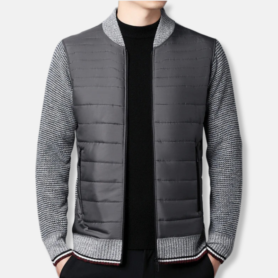 Men's lightweight padded bomber jacket with ribbed collar, smart casual regular fit quilted polyester