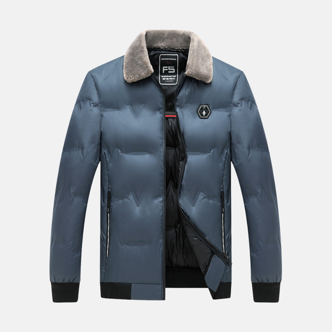 Men's regular fit bomber winter coat with cotton padding and plush faux fur collar zip closure