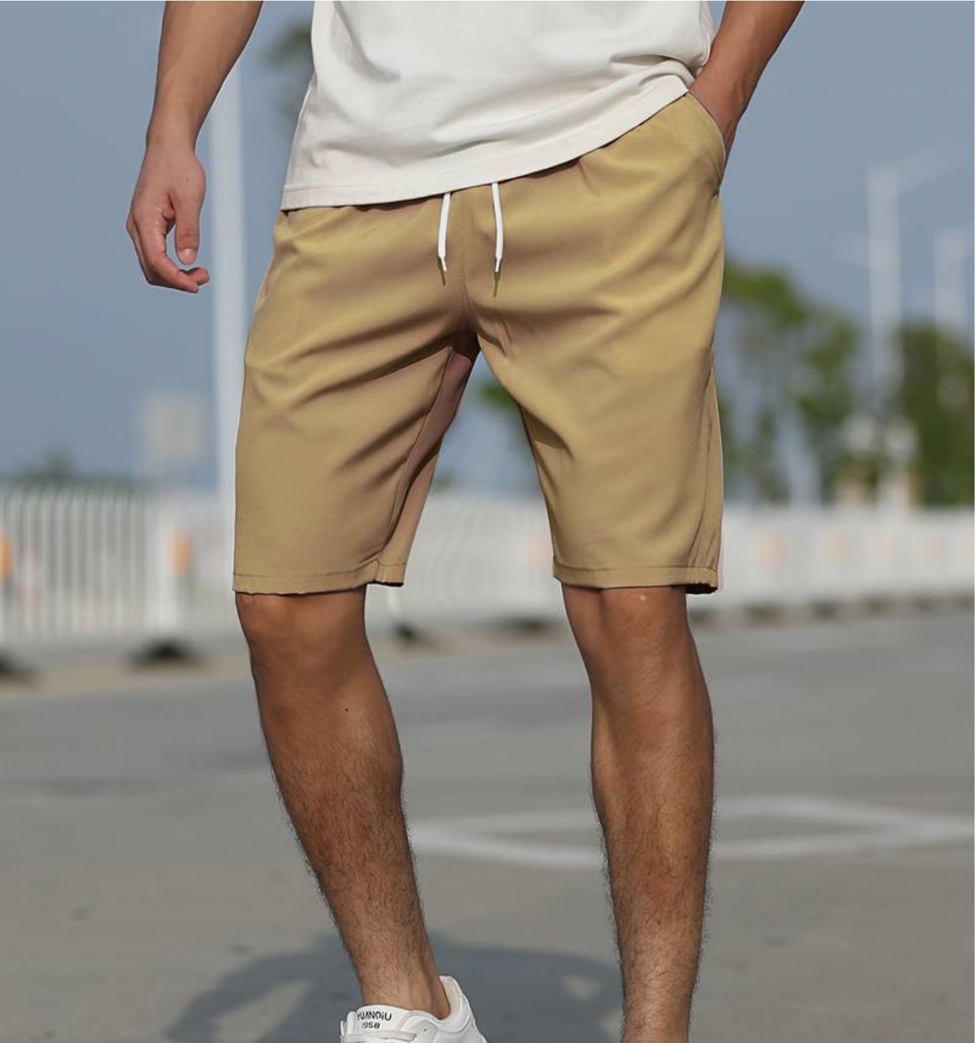Men's mint green quick-dry swim shorts elastic waist regular fit mid-thigh length beach pool
