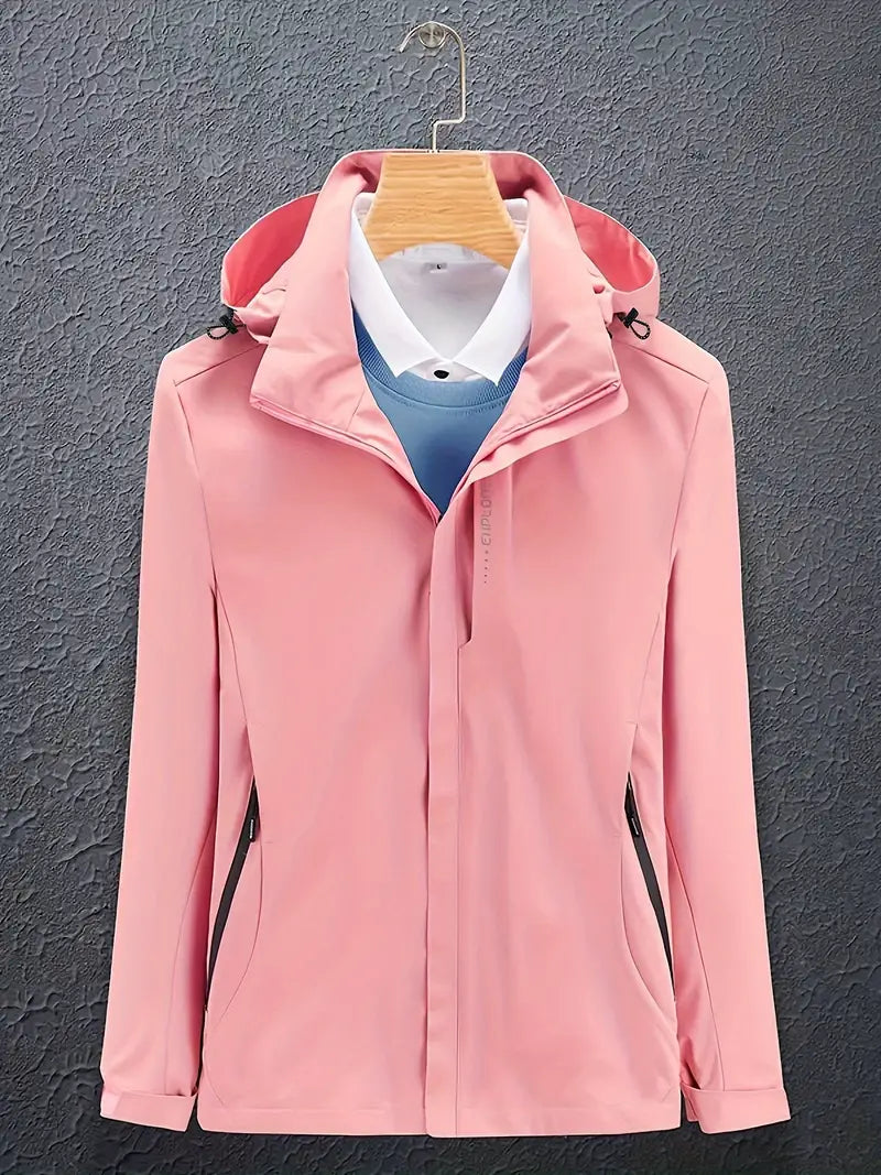 Women's windproof hooded winter coat with zip closure, slim silhouette, adjustable drawcord hood for cold weather