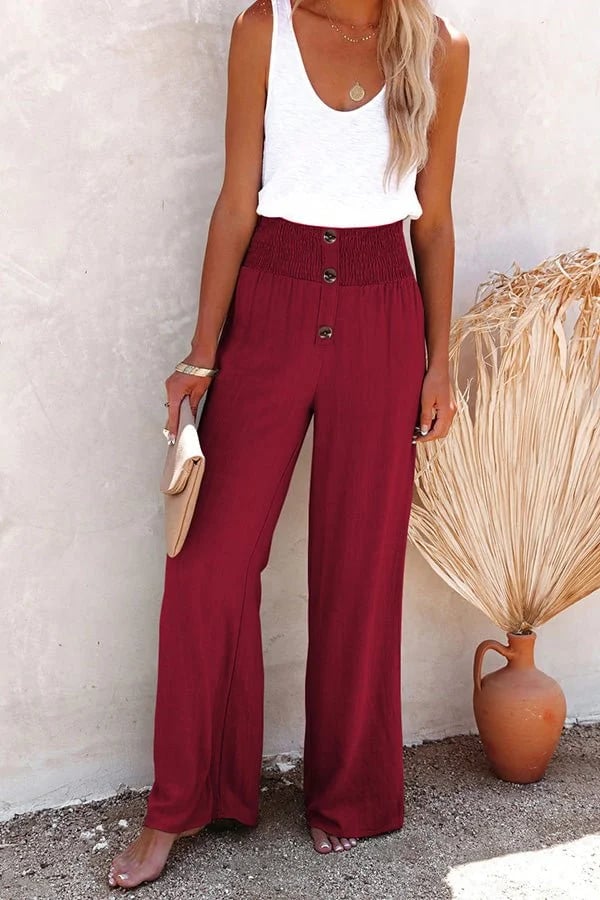 Sharon women's high-waisted trousers relaxed fit with smocked waistband for effortless elegant style
