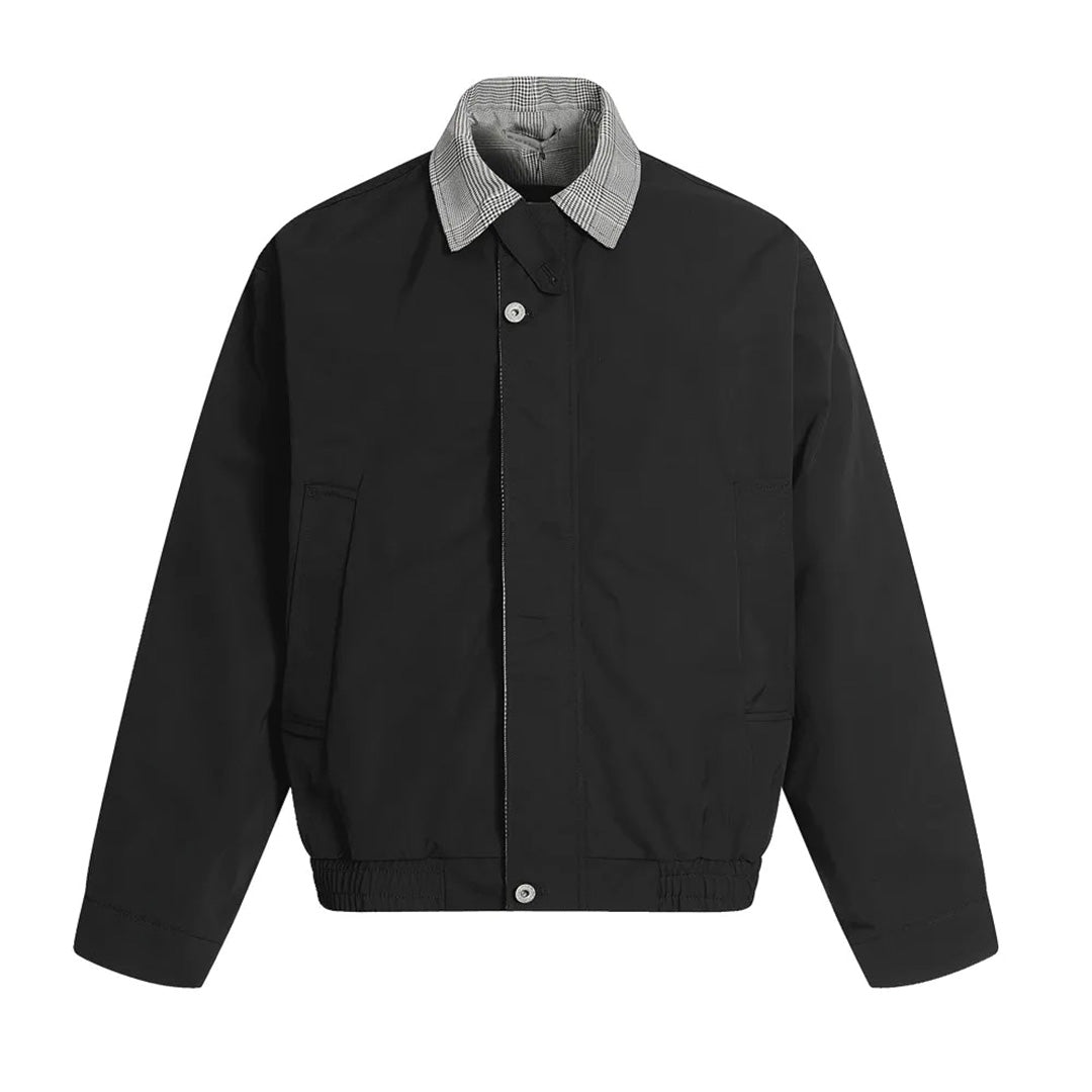 Relaxed-fit cotton plaid jacket with contrast check pattern collar and elasticated hem in neutral tones