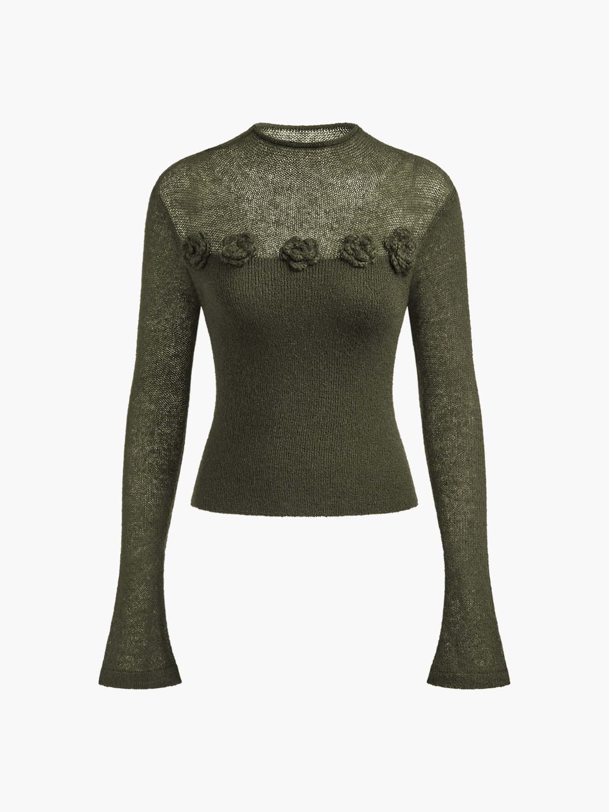 Slim fit soft knit top with 3D floral jacquard panel detail in elegant woollen blend fabric