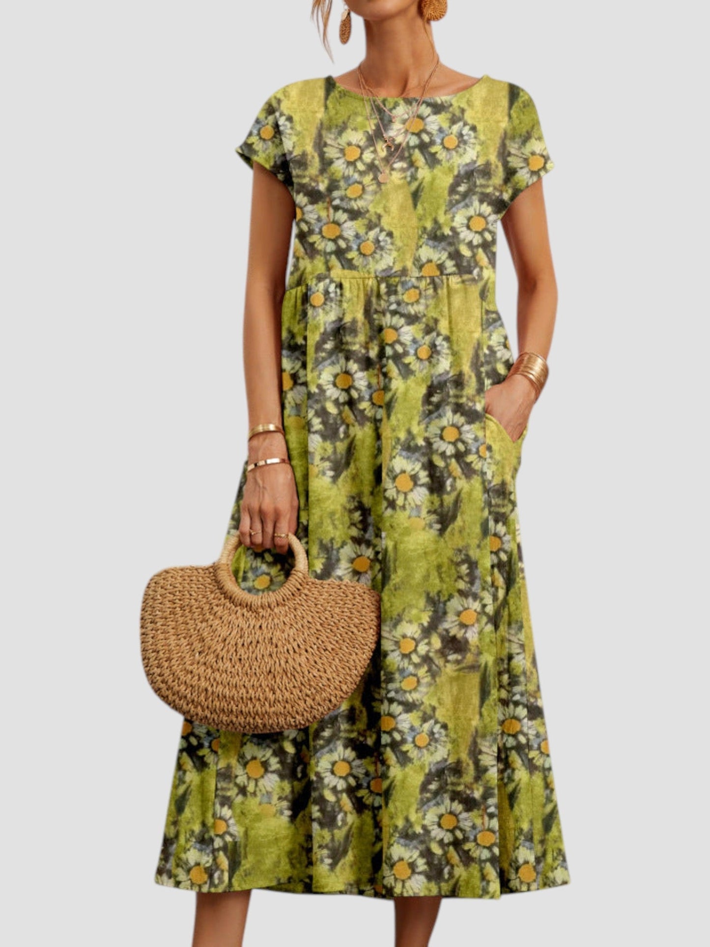 Vintage floral maxi dress with soft feminine silhouette and flowing skirt for effortless elegant style