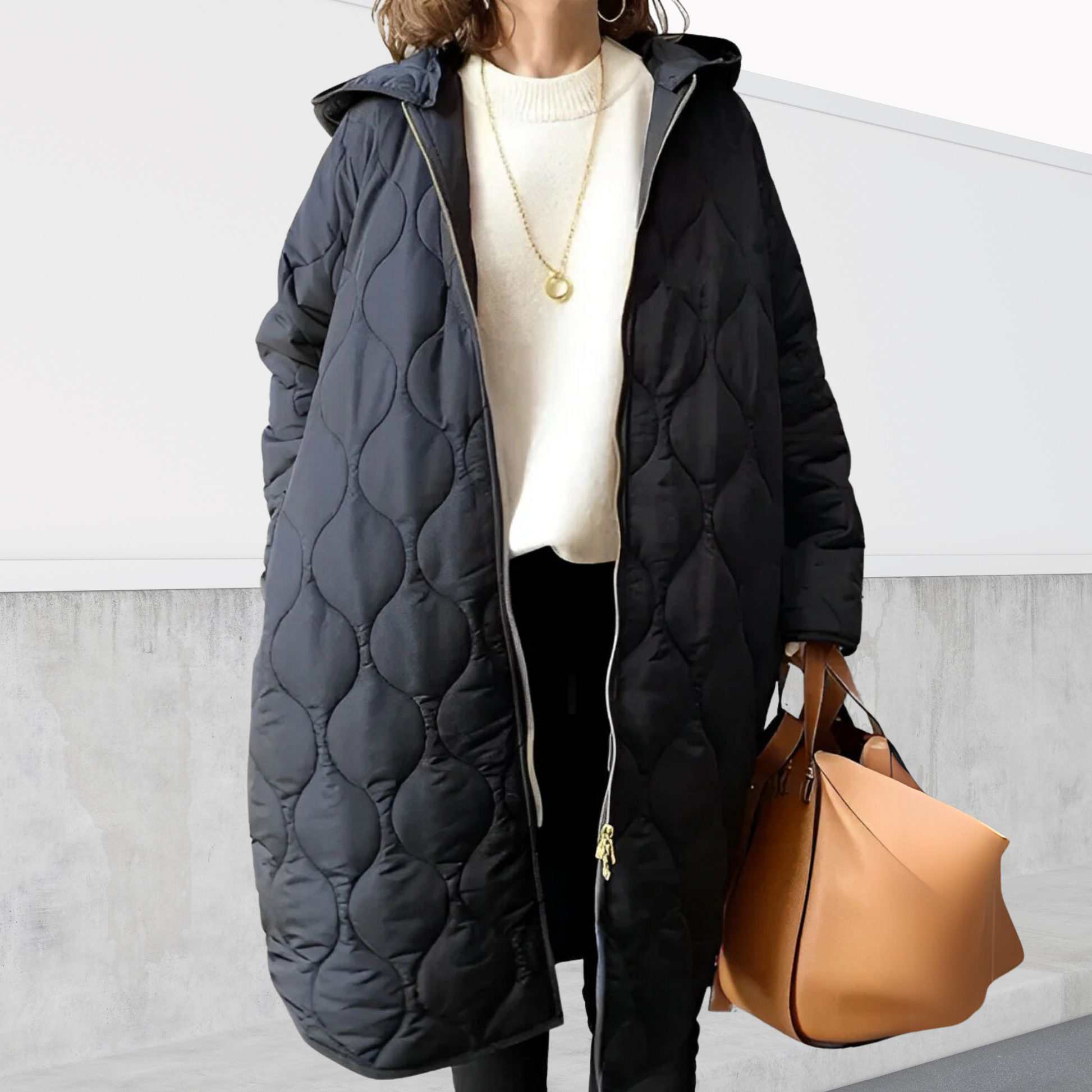 Women's oversized hooded parka, sleek winter coat with layering design for cold seasons