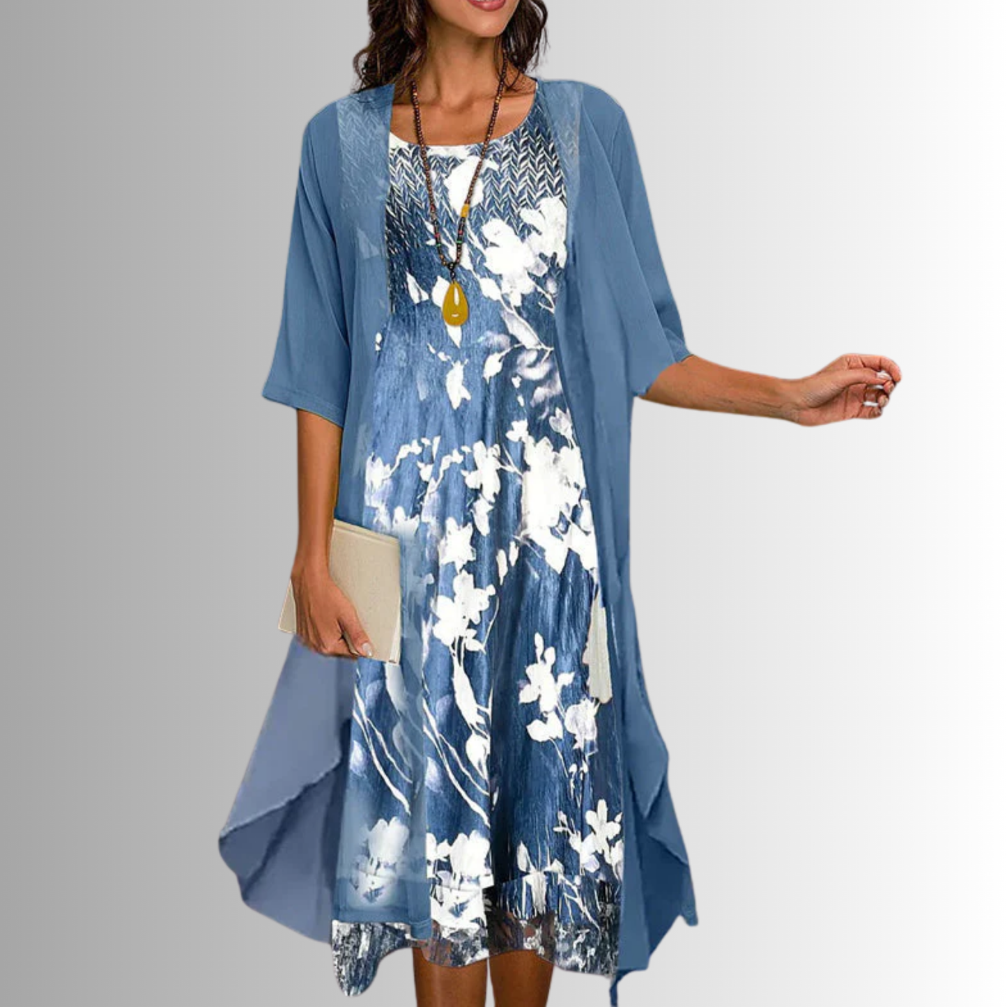 Judith elegant 2-piece set flowy matching dress lightweight short-sleeve blouse soft sophisticated warm-day style