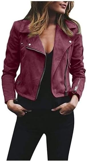 Women's faux suede moto jacket slim fit taupe with modern silver zip details