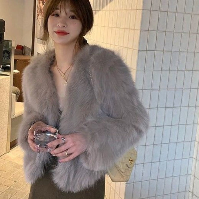 Women's ivory faux fur party jacket structured waist-defining silhouette plush luxurious texture