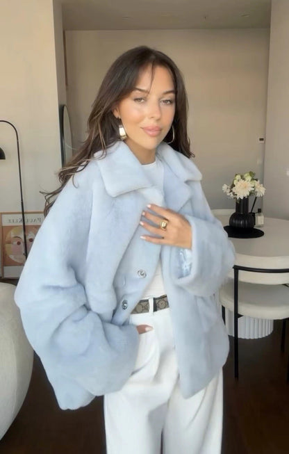 Women's casual furry plush jacket loose fit cozy chic versatile outerwear soft warm daily wear