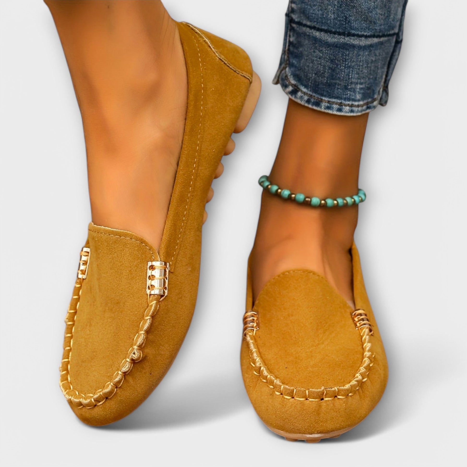 Haley™ women's moccasin slip-on shoes neutral tone lightweight flexible with classic moc stitching