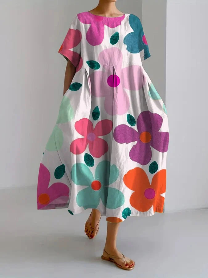 Eliana midi dress vibrant floral print loose fit lightweight summer style colorful blooms