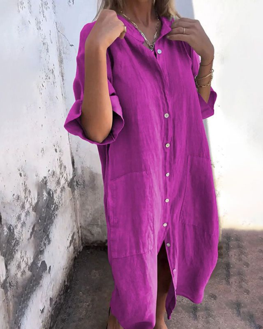 Boho shirt dress relaxed silhouette lightweight breathable flowy design for effortless travel style