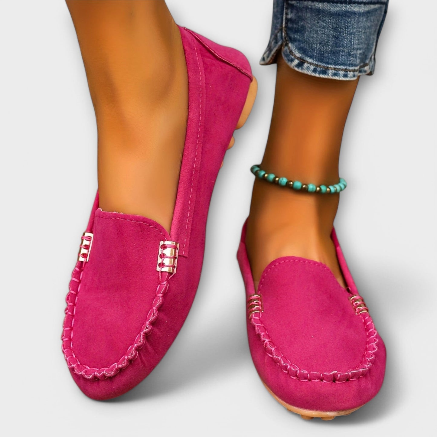 Haley™ moccasin slip-on shoes with signature stitching, lightweight flexible design for casual everyday wear