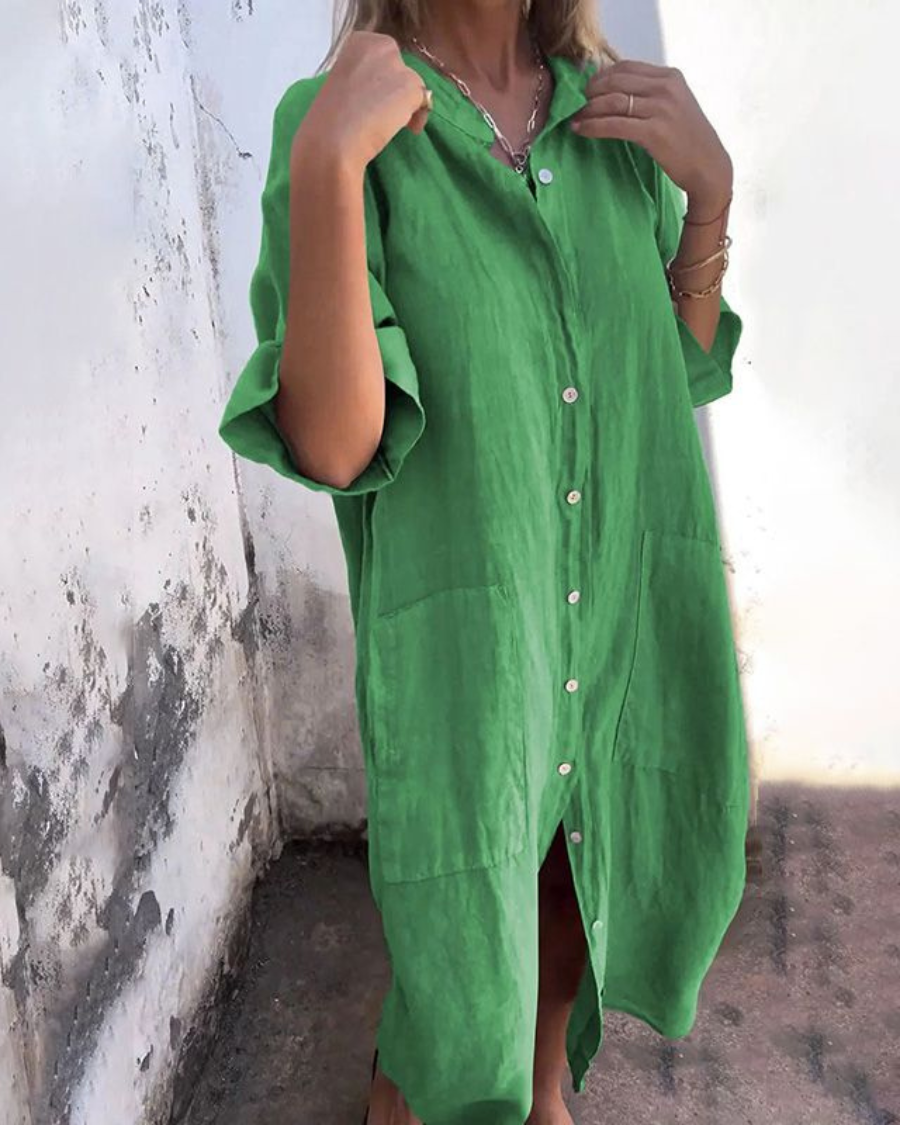 Boho shirt dress relaxed silhouette flowing drape breathable lightweight flattering women's fashion