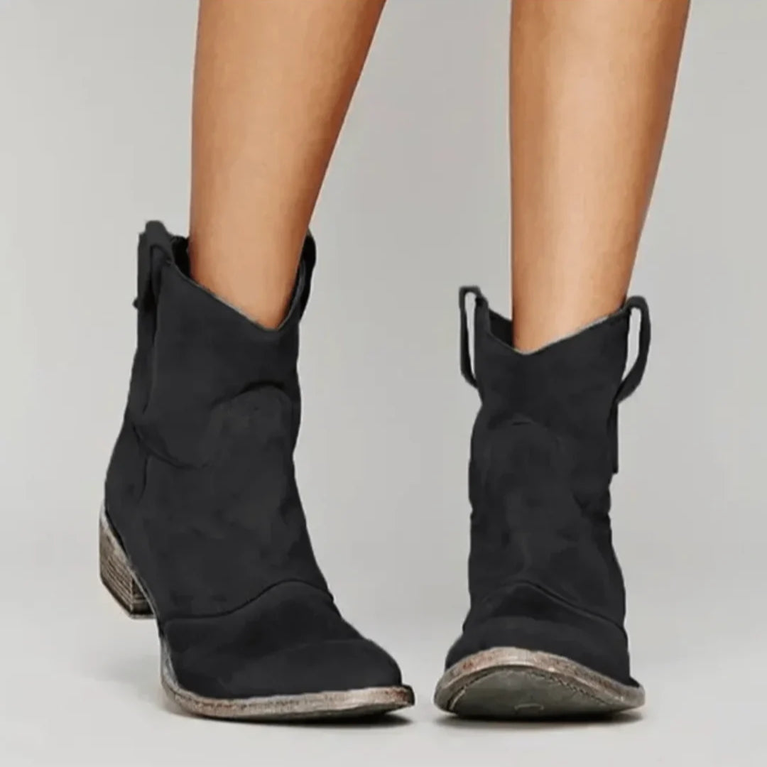 Soft blue suede Western curve boots with sculpted silhouette and pull tabs for easy wear