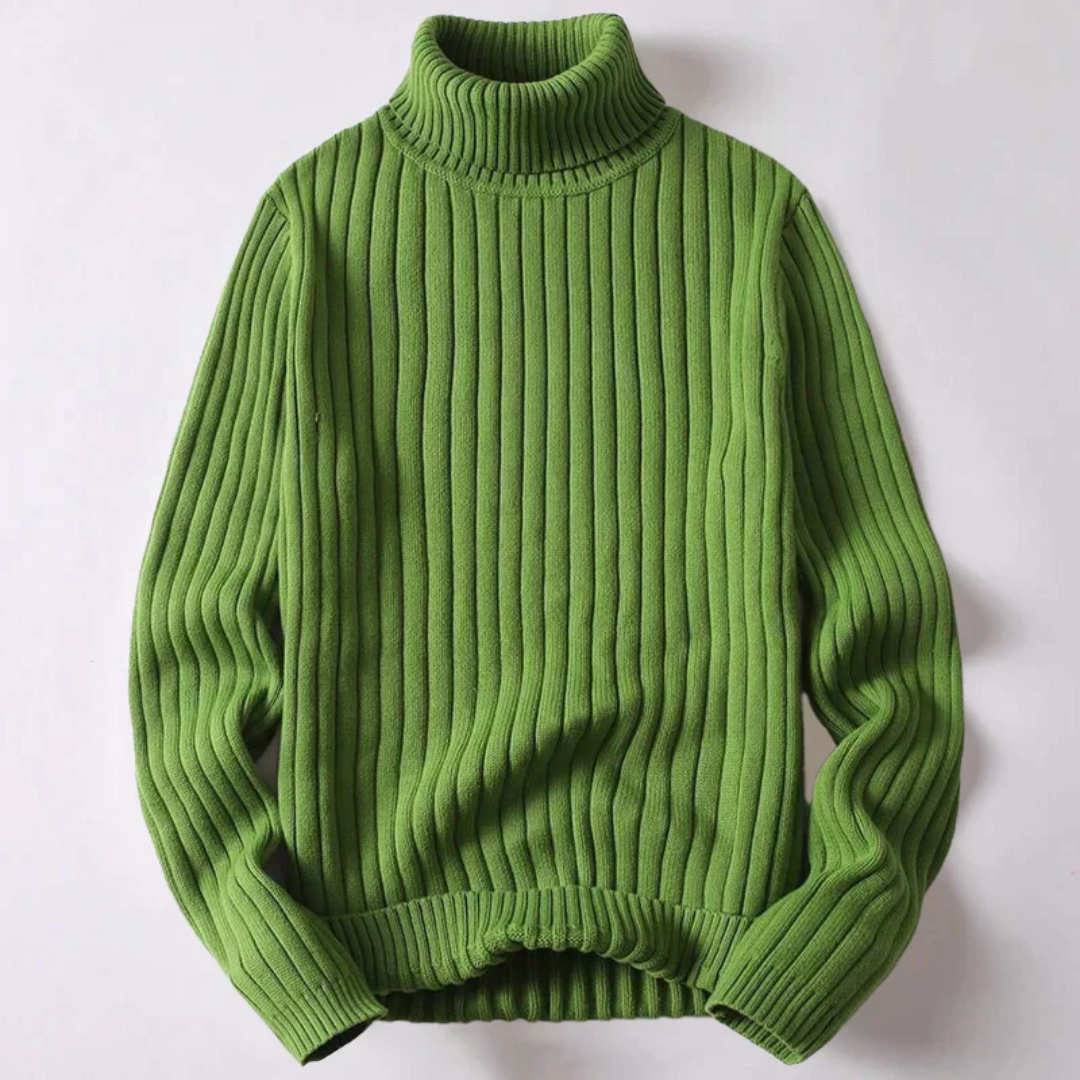 Travis modern ribbed turtleneck sweater in soft knit, structured fit for versatile casual or smart layering