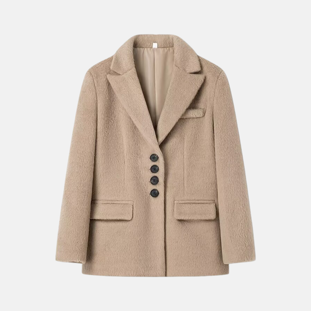 Women's oversized relaxed blazer in plush soft-brushed fabric with notched lapel and flap pockets