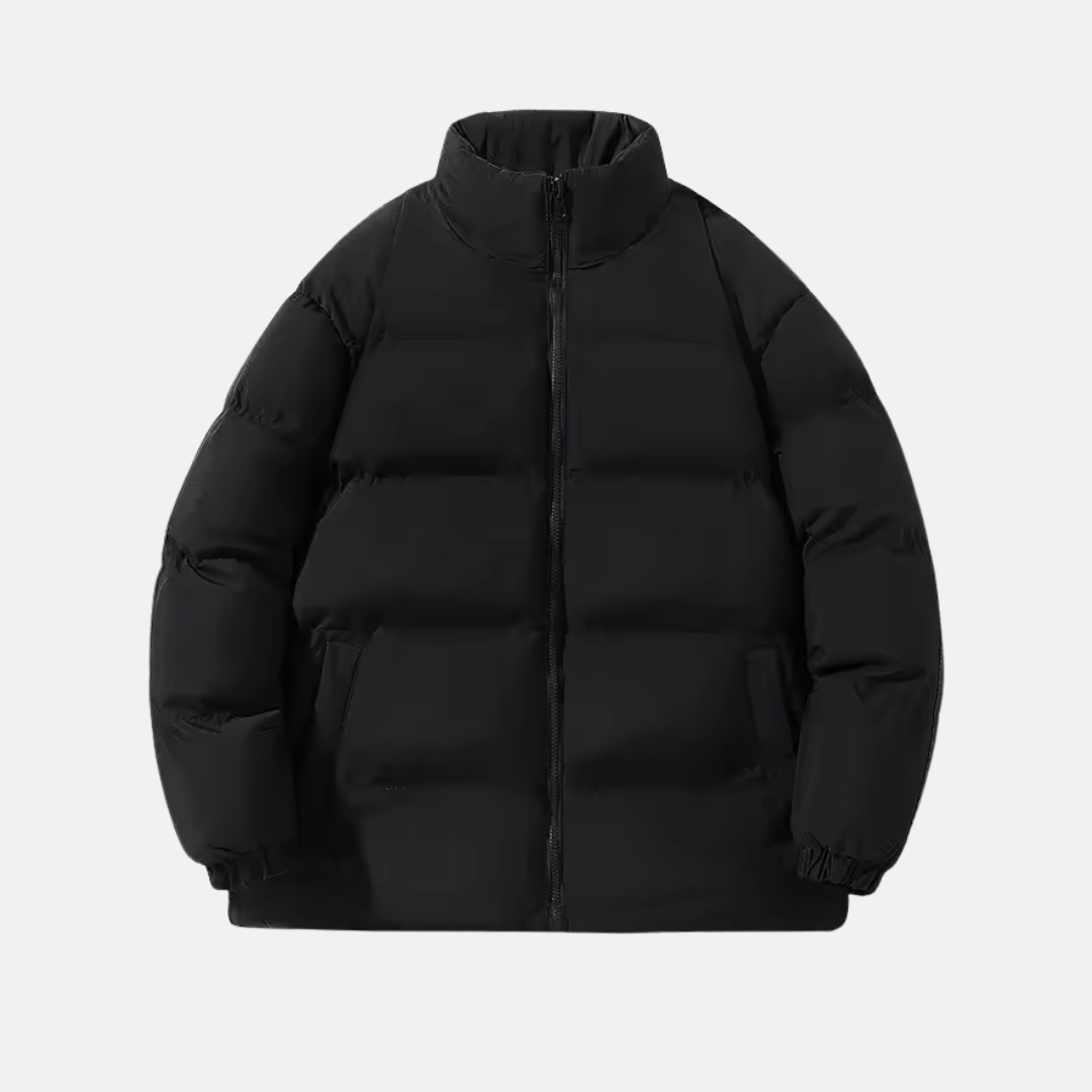 Men's quilted padded jacket navy relaxed fit stand collar water-resistant insulated coat