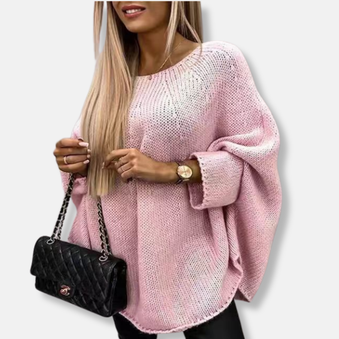 Women's chunky knit oversized tunic sweater with batwing sleeves in cozy versatile style
