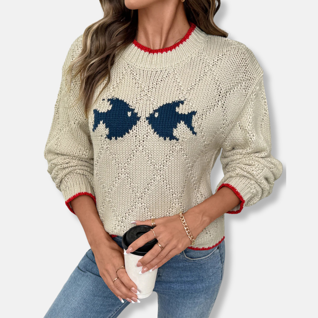 Women's relaxed fit knit sweatshirt round neck long sleeves textured chevron pattern casual style
