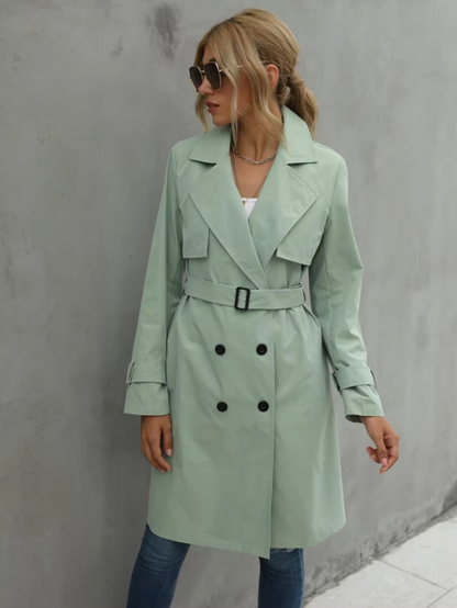 Women's beige double-breasted trench coat tailored fit classic silhouette office to weekend