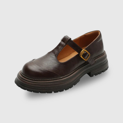 Women's T-Bar Mary Jane shoes round toe brogue detailing low heel vintage-inspired everyday style