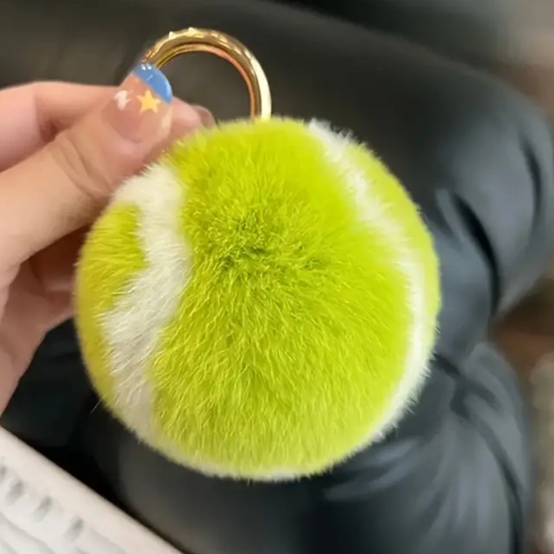 Wavlynn plush tennis ball keychain ultra-soft fuzzy design with vibrant hues and secure gold clasp