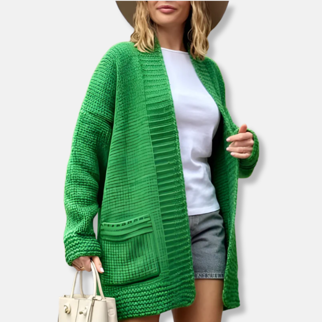 Women's oversized longline open-front knit cardigan in cozy fall style with smooth viscose drape