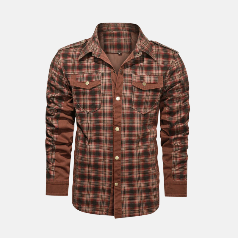 Men's woven plaid shirt jacket hip-length regular fit with pointed collar smart casual layering