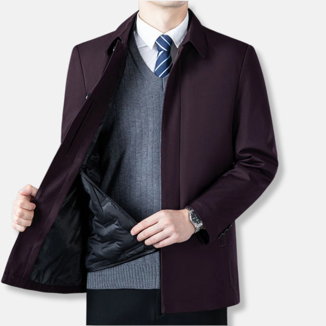Men's wool-blend tailored fit blazer classic collar button front mid-length in neutral tone