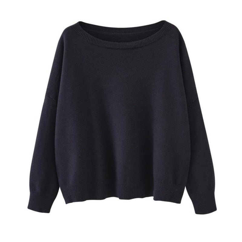 Ovelin soft-knit cream scoop neck sweater with relaxed drop shoulder for effortless layering