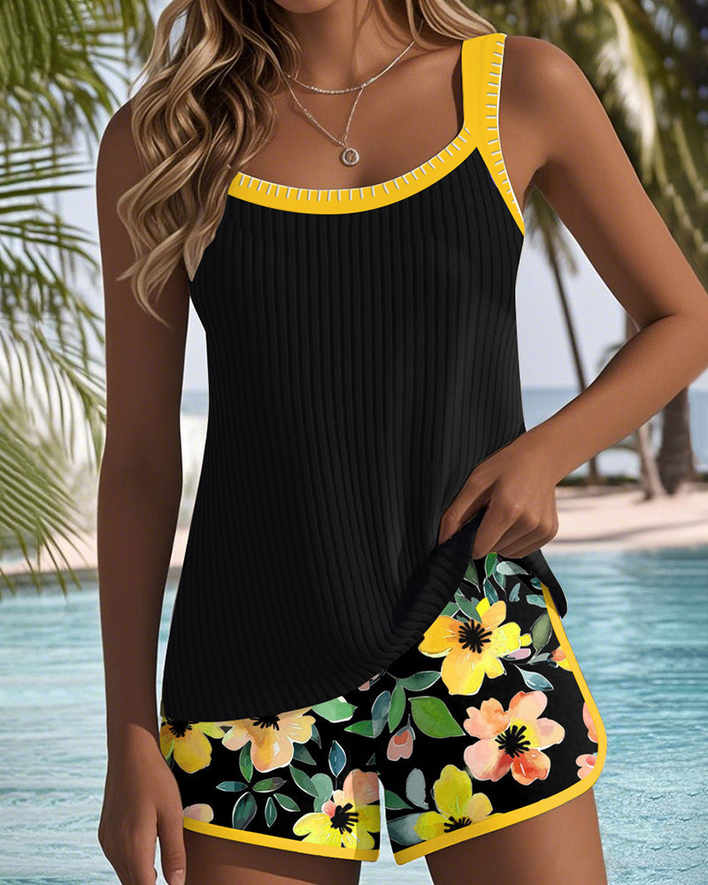 Women's tummy control tankini two-piece set with flattering silhouette and elegant shaping design