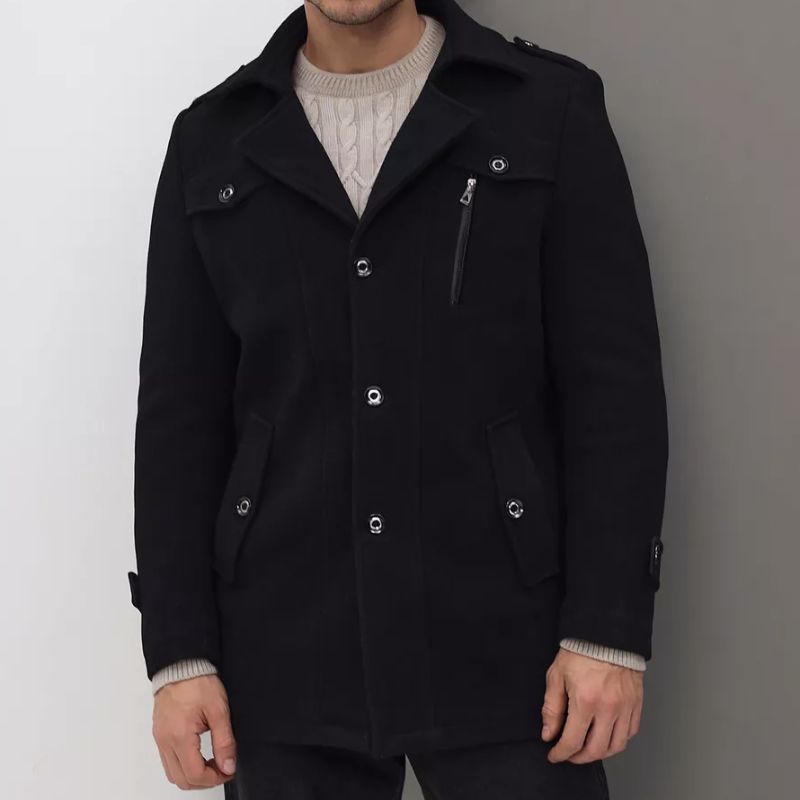 Darlington tailored wool blend winter coat with detachable scarf, sleek silhouette
